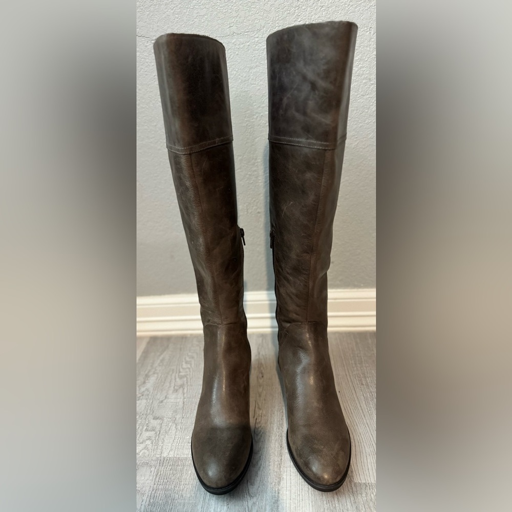 Vince Camuto Pedra Knee High Leather Boots. Size 8M/38. Photos show wear.